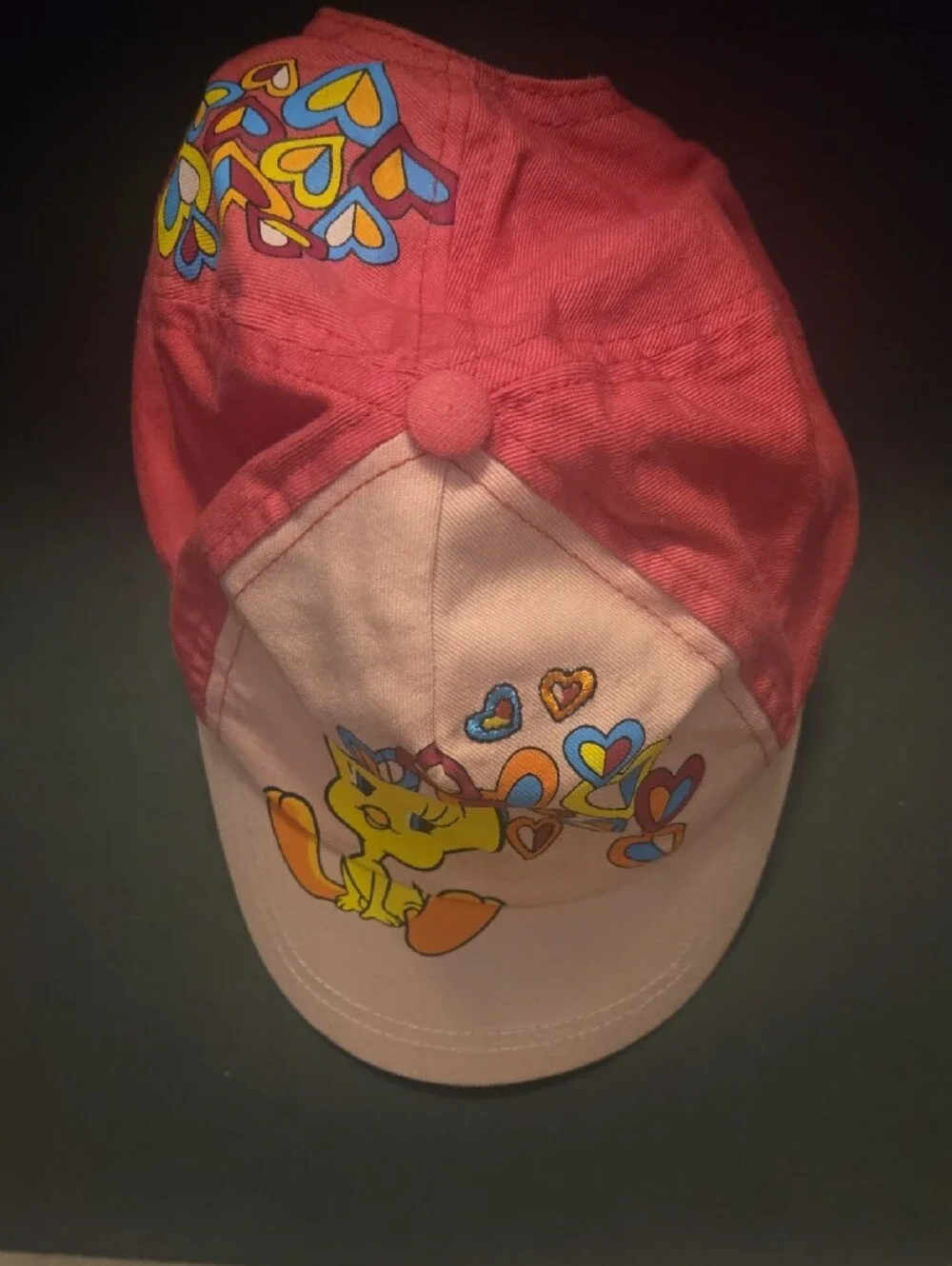 Pink Tweety Kids Baseball Hat with Heart Motif